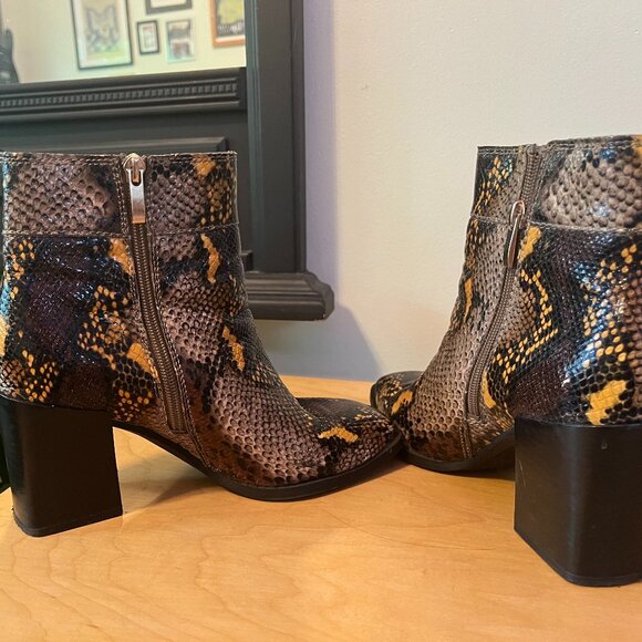Franco Sarto Snakeskin Square Toe Boots (7) - Picture 4 of 5